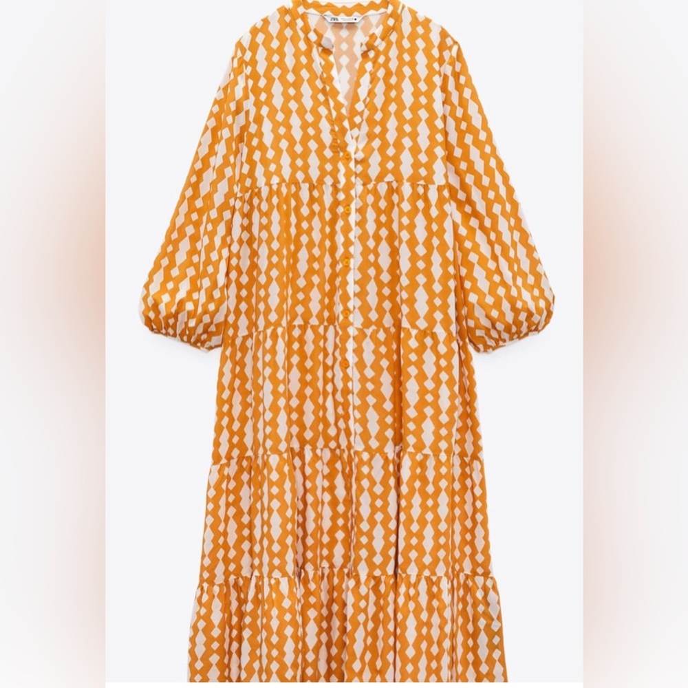 zara  Orange Patterned Maxi Dress - Picture 2 of 9